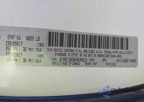 2019 Chrysler Pacifica Touring L from USA, damaged, VIN 2C4RC1BG9KR634513